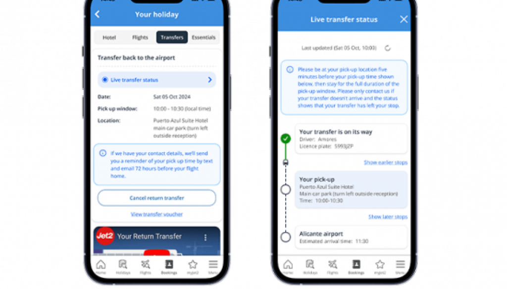 Jet2holidays pioneers new functionality, customers can track their departure transfers in real-time
